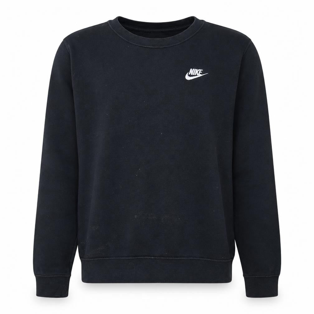 Front view of Nike Men's Black Small Crew Neck Pullover Logo Sweatshirt