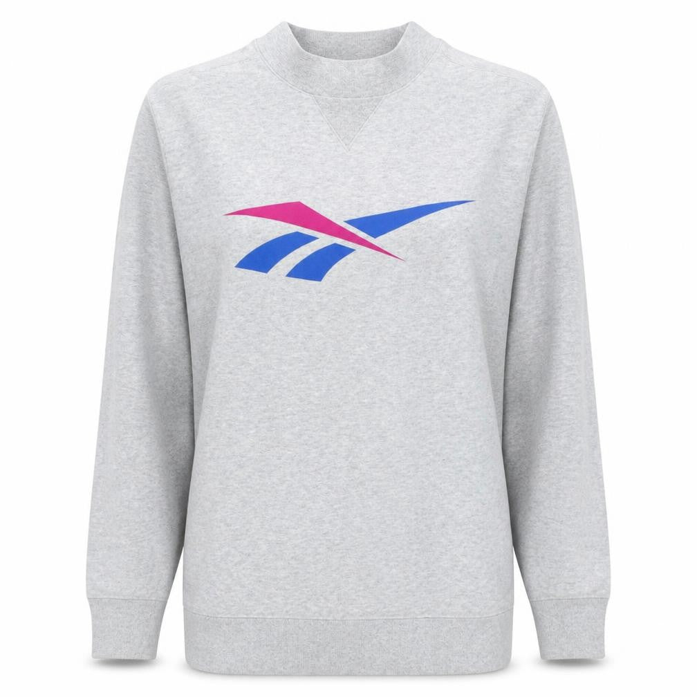 Front view of Reebok Classic Women's Grey Logo Sweatshirt, size M, Pullover