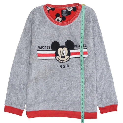 Disney Women Grey Mickey Mouse Fleece Pyjama Top L Long Sleeve Winter