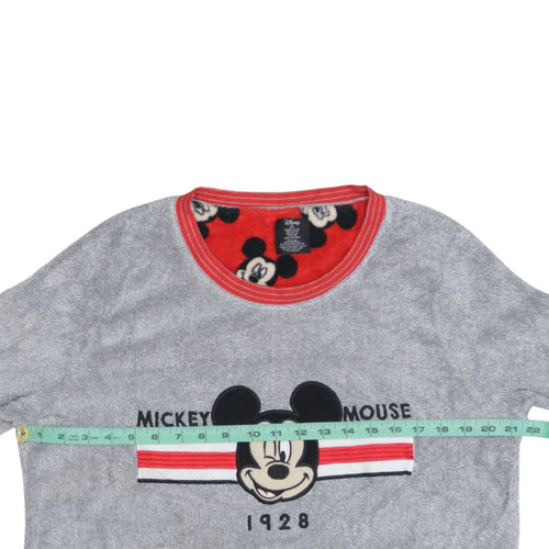 Disney Women Grey Mickey Mouse Fleece Pyjama Top L Long Sleeve Winter