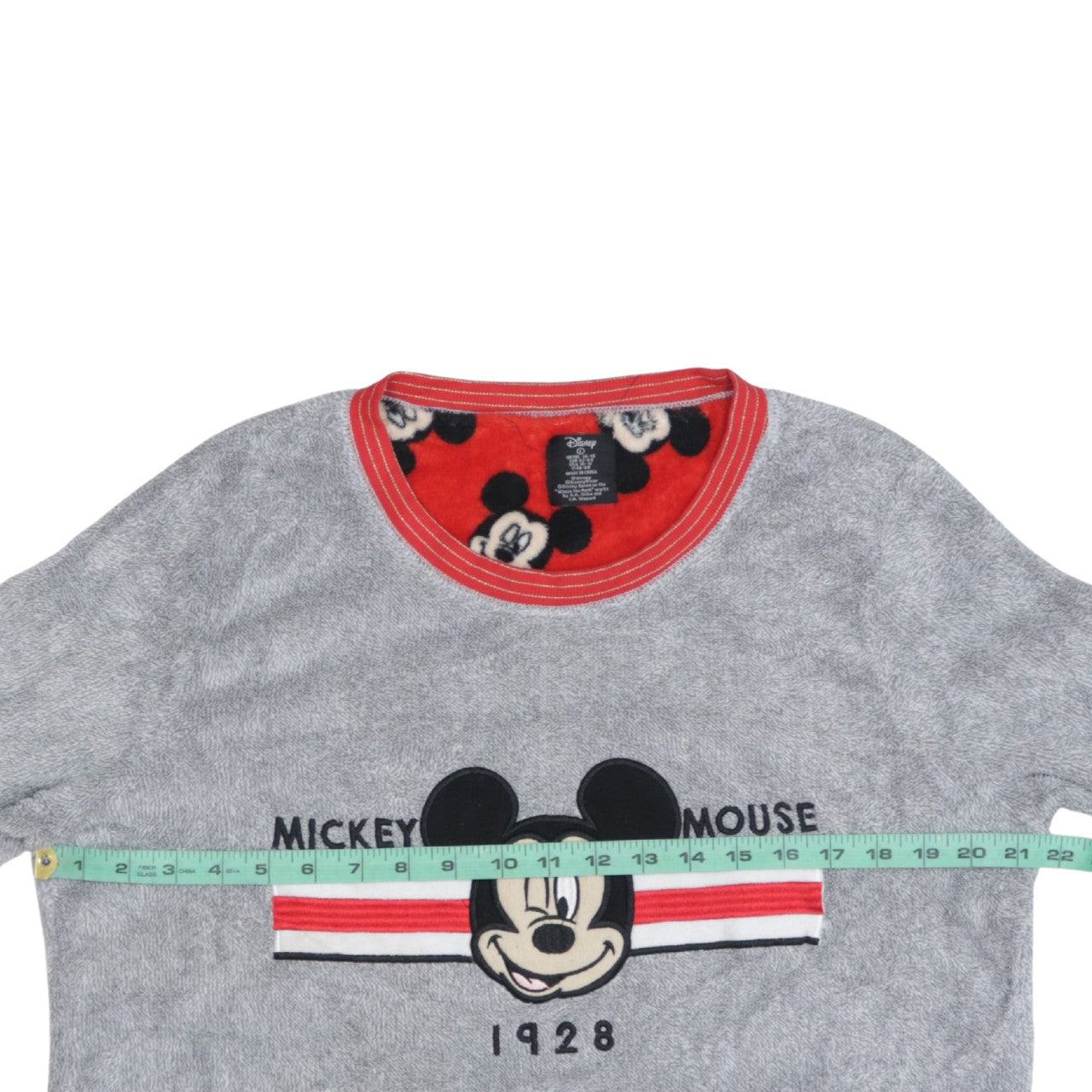 Disney Women Grey Mickey Mouse Fleece Pyjama Top L Long Sleeve Winter