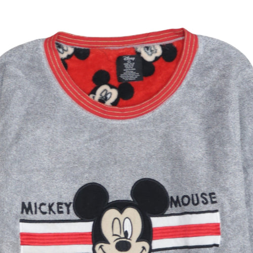 Disney Women Grey Mickey Mouse Fleece Pyjama Top L Long Sleeve Winter