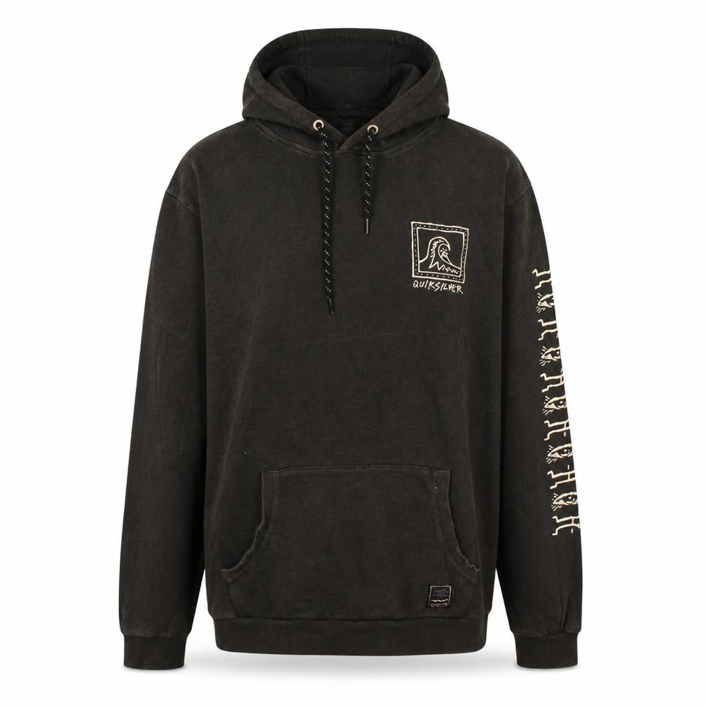 Front view of Quiksilver Men’s Black XL Pullover Hoodie with Snake Graphic