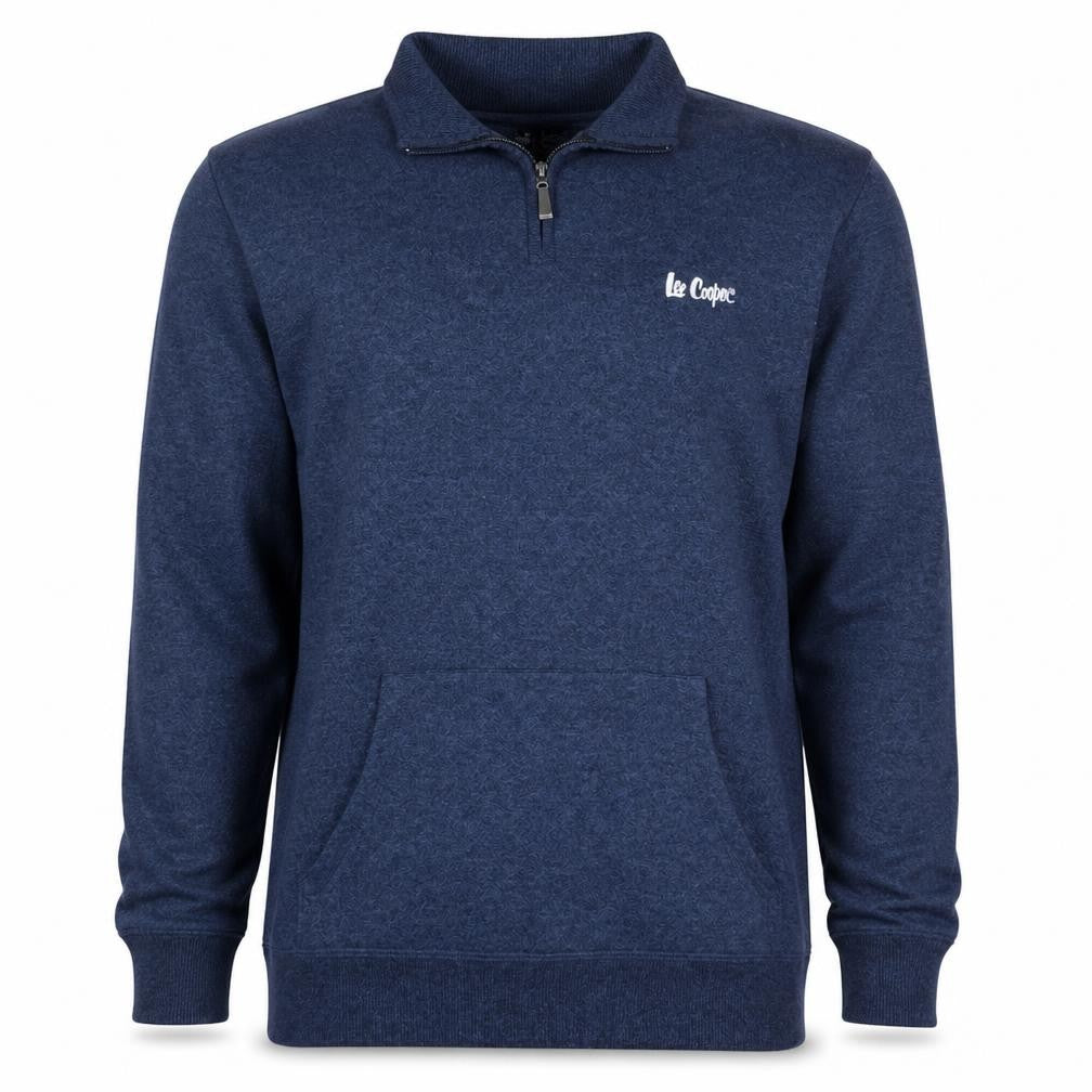 Front view of Lee Cooper Men's Blue XL 1/4 Zip Sweatshirt High Neck Top