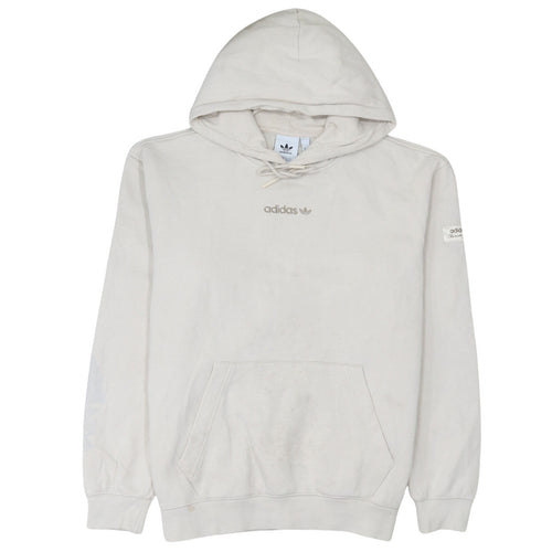 Adidas Men's Beige Pullover Hoodie Size M Logo Fleece Sweatshirt