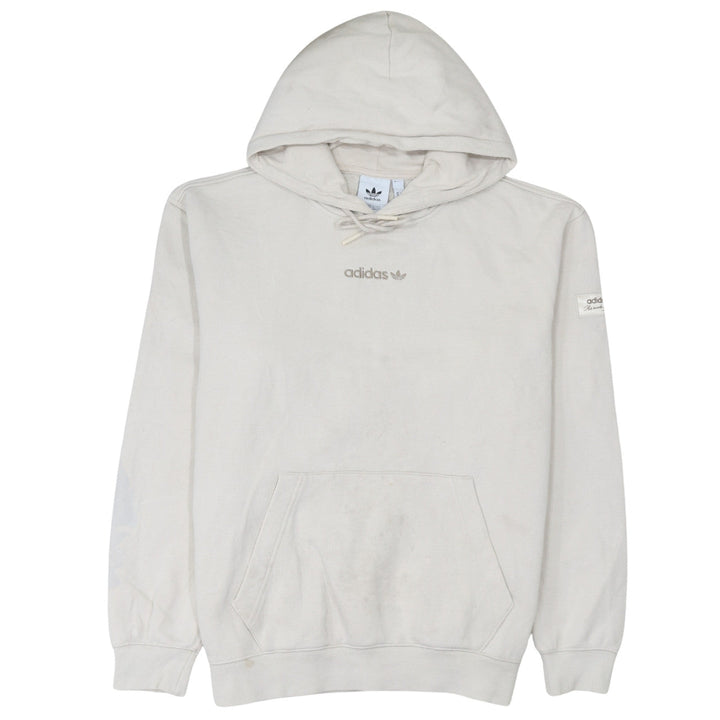 Adidas Men's Beige Pullover Hoodie Size M Logo Fleece Sweatshirt