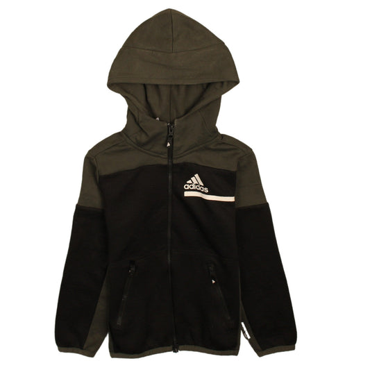 Adidas Boys Black & Khaki Full Zip Hoodie 7-8 Years Hooded Sweatshirt