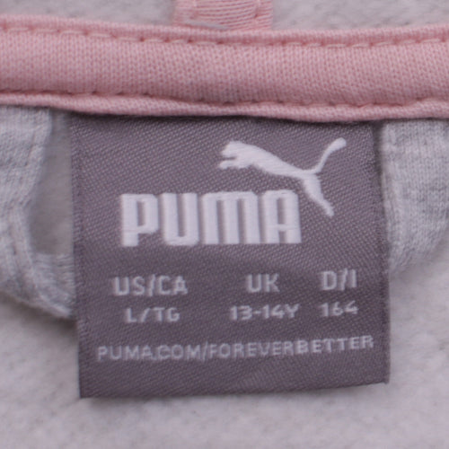 Puma Girls Grey Full Zip Hoodie 13-14 Years Logo Hooded Sports Sweatshirt