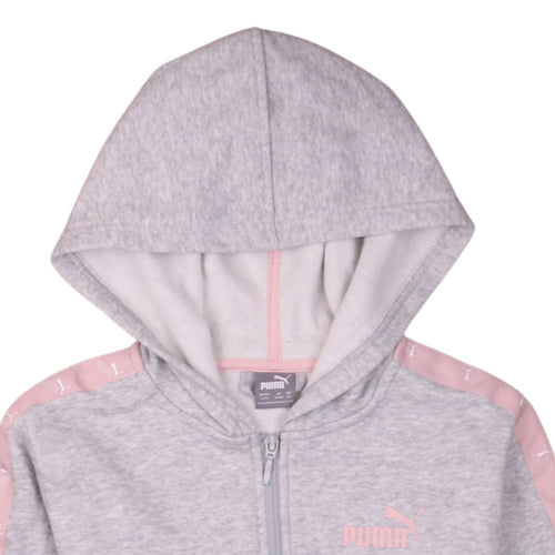 Puma Girls Grey Full Zip Hoodie 13-14 Years Logo Hooded Sports Sweatshirt