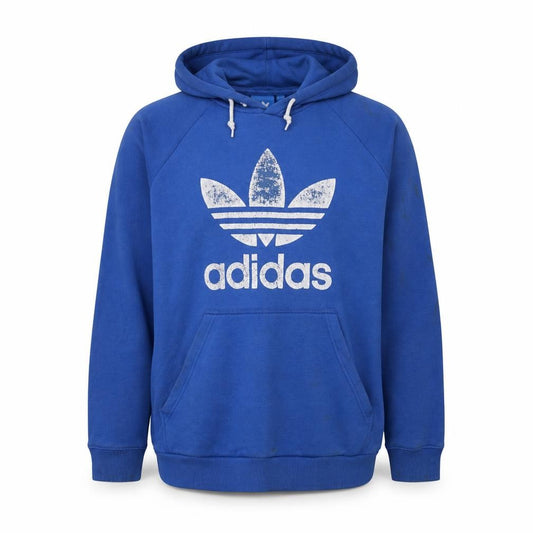 Front view of adidas Men Blue XL Pullover Hoodie with Trefoil Logo