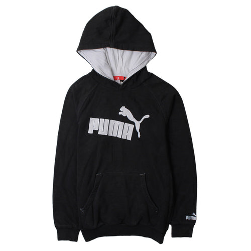 Puma Boys Black Pullover Hoodie L Logo Print Cotton Blend Sweatshirt