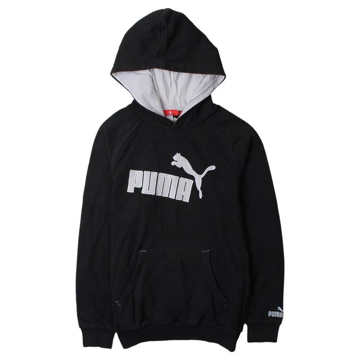 Puma Boys Black Pullover Hoodie L Logo Print Cotton Blend Sweatshirt