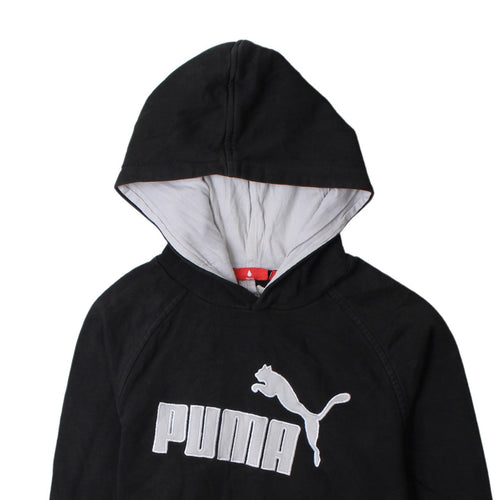 Puma Boys Black Pullover Hoodie L Logo Print Cotton Blend Sweatshirt