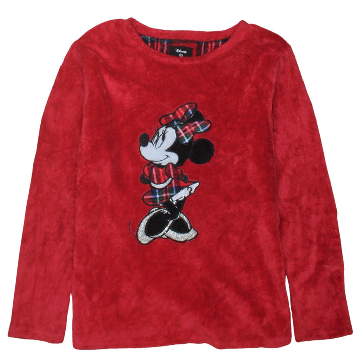 Disney Women Red Minnie Mouse Fleece Long Sleeve Nightshirt Size 10-12