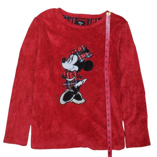 Disney Women Red Minnie Mouse Fleece Long Sleeve Nightshirt Size 10-12