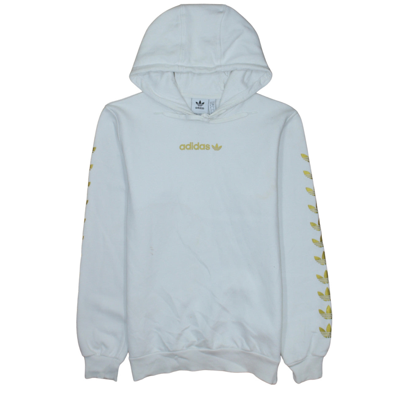 adidas Men's White Small Pullover Hoodie with Gold Logo