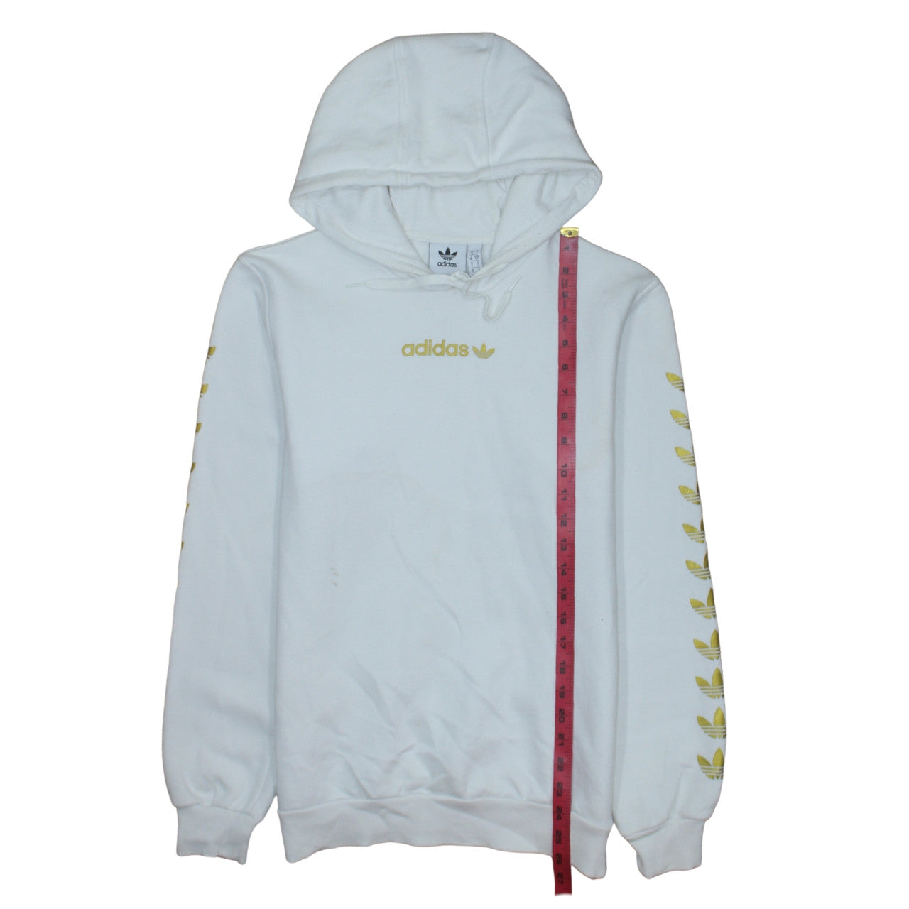 adidas Men's White Small Pullover Hoodie with Gold Logo