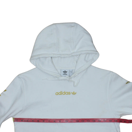 adidas Men's White Small Pullover Hoodie with Gold Logo
