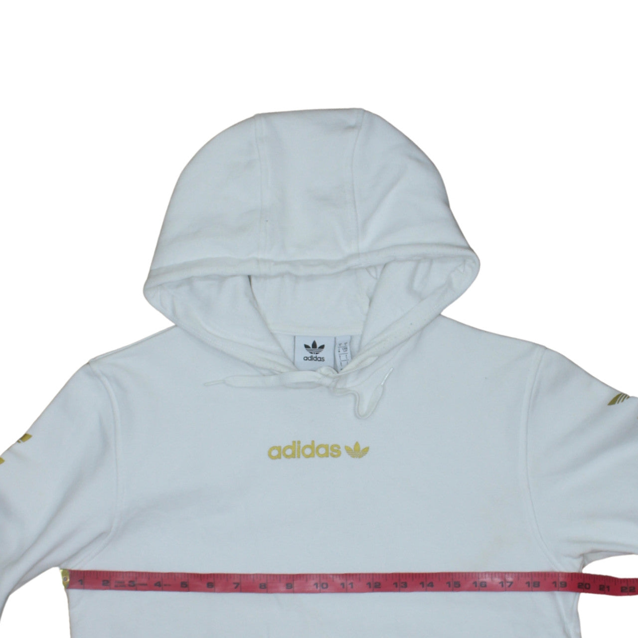adidas Men's White Small Pullover Hoodie with Gold Logo