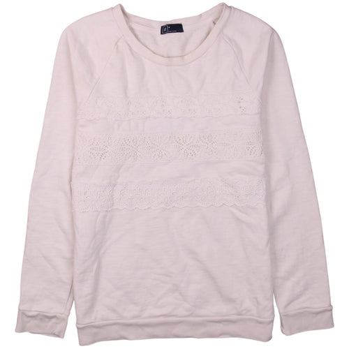 GAP Women Ivory Lace Panel Pullover Sweatshirt M