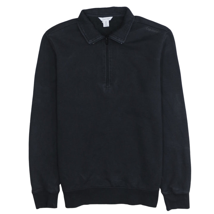 Calvin Klein Men's Black Small 1/4 Zip Collared Fleece Sweatshirt