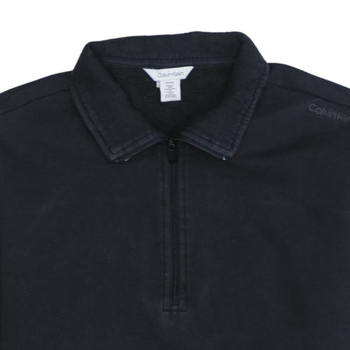 Calvin Klein Men's Black Small 1/4 Zip Collared Fleece Sweatshirt