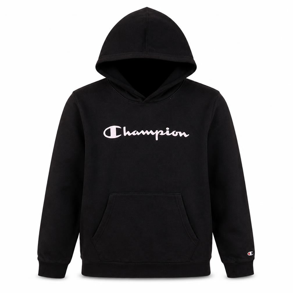 Front view of Champion boys’ black xl 13-14 years pullover hoodie sweatshirt