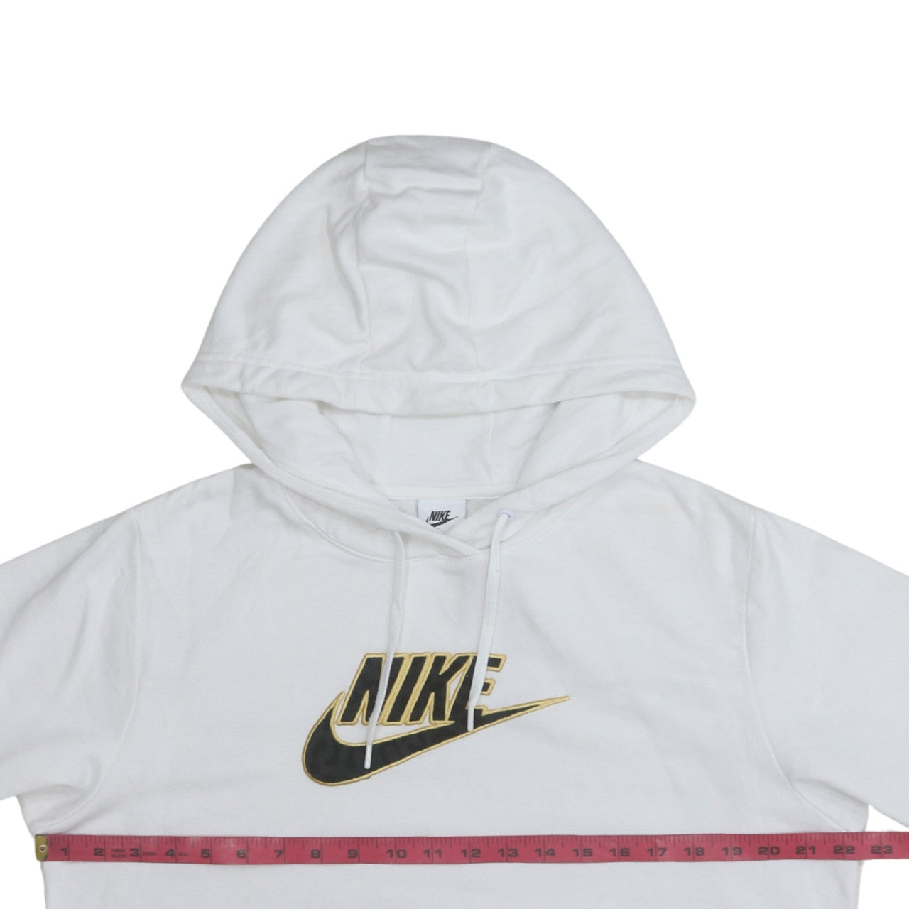 Nike Women's White Small Pullover Hoodie with Gold Logo