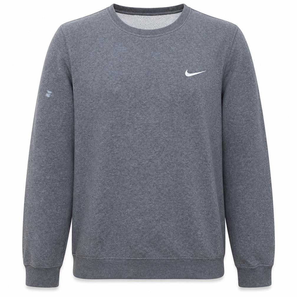 Front view of Nike Men Grey Crew Neck Logo Pullover Sweatshirt, size M