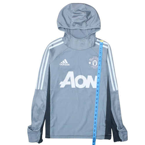 Adidas Boys Grey Manchester United Pullover Hoodie Size L