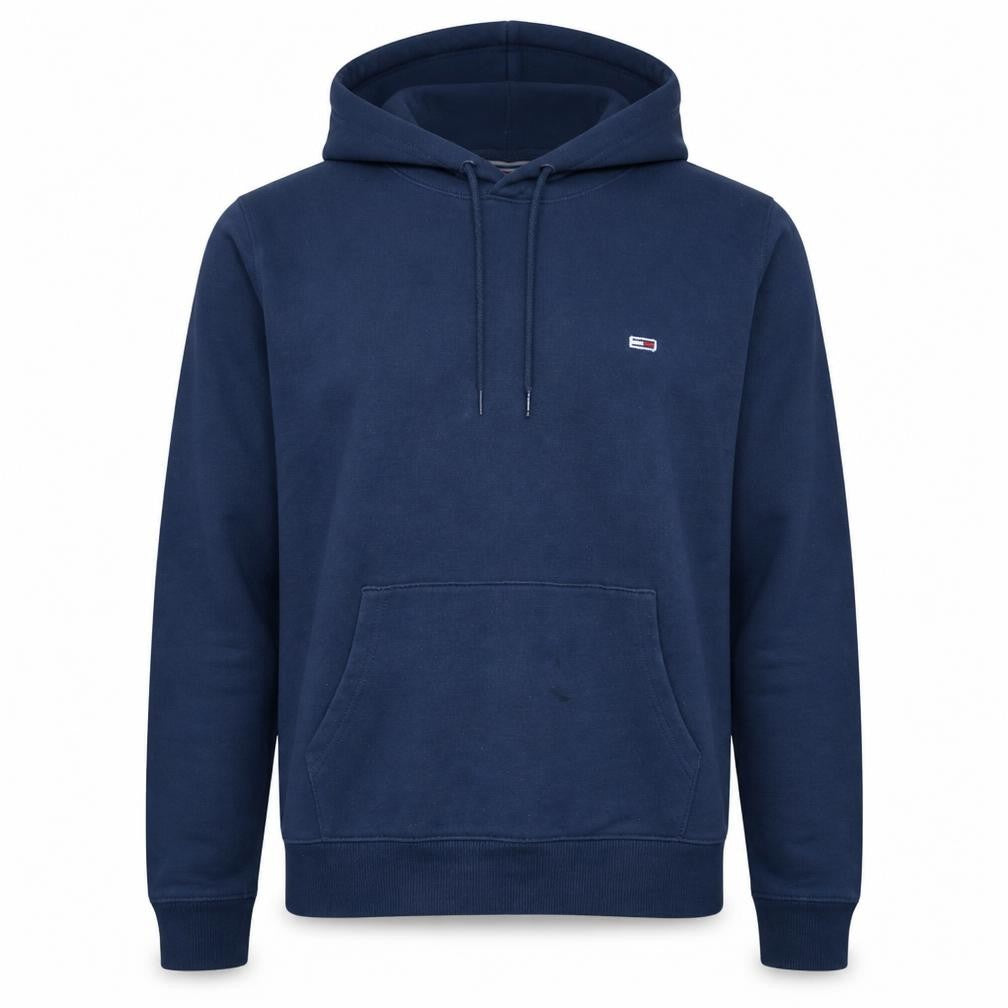 Front view of Tommy Jeans Men's Blue XL Pullover Hoodie Cotton Blend