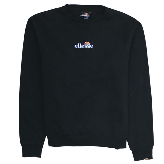 Ellesse Womens Black Crew Neck Sweatshirt UK 10 Cotton Blend Casual