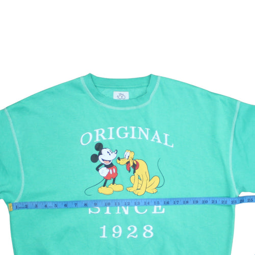 Disney at Primark Women XS Green Mickey & Pluto Pullover Sweatshirt