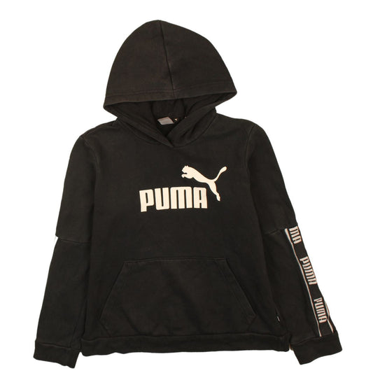 Puma Men Black Logo Pullover Hoodie Size L Fleece Sweatshirt
