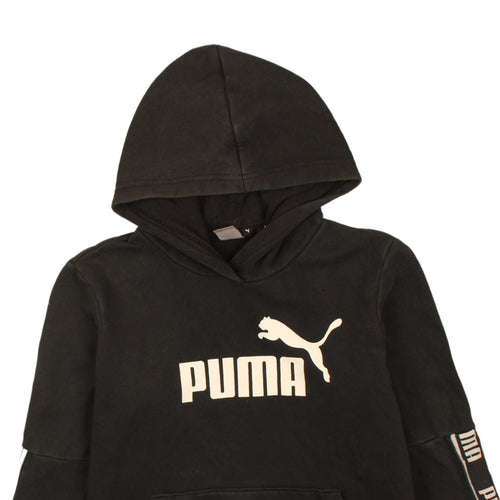 Puma Men Black Logo Pullover Hoodie Size L Fleece Sweatshirt
