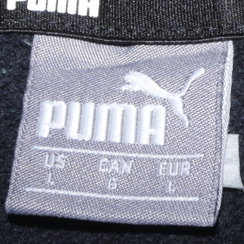 Puma Men Black Logo Pullover Hoodie Size L Fleece Sweatshirt