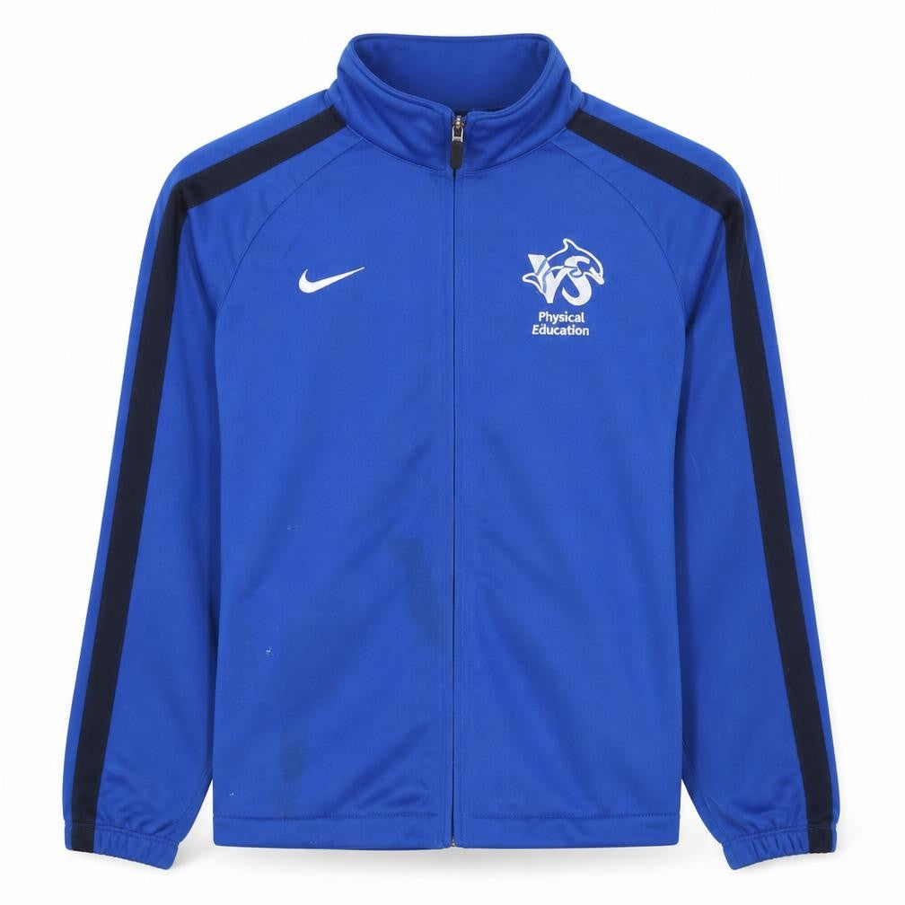 Front view of Nike boys’ blue full zip physical education sweatshirt 12-13 years
