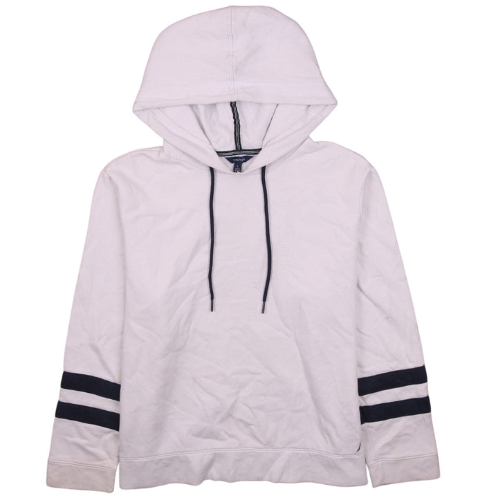 Nautica Men's White Pullover Hoodie L Stripe Sleeve Cotton Blend