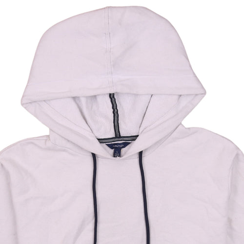 Nautica Men's White Pullover Hoodie L Stripe Sleeve Cotton Blend