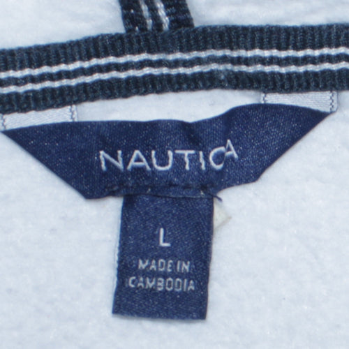 Nautica Men's White Pullover Hoodie L Stripe Sleeve Cotton Blend