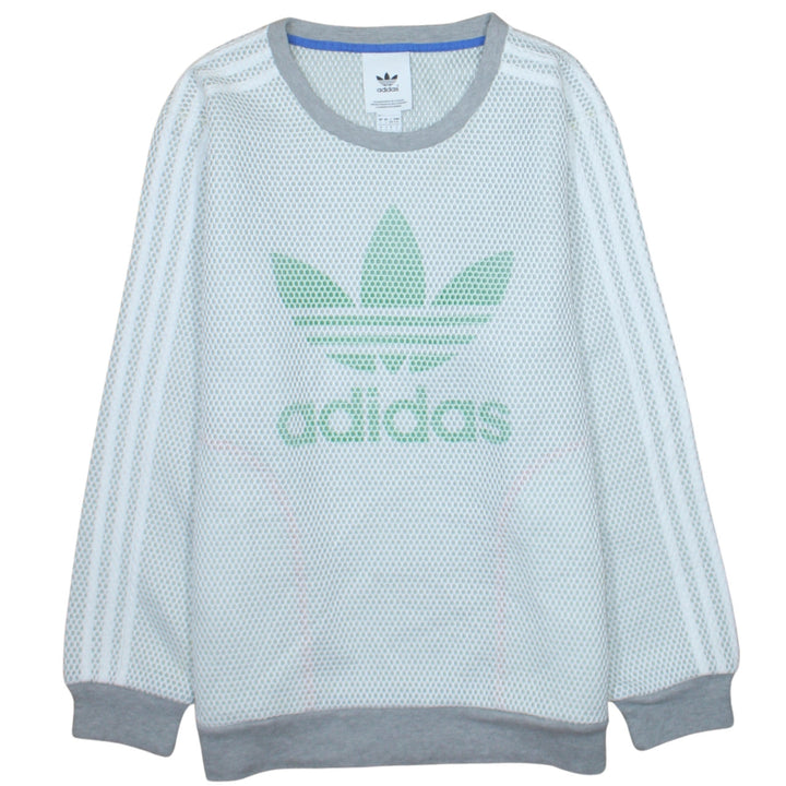Adidas Men's White Mesh Logo Pullover Sweatshirt Size L