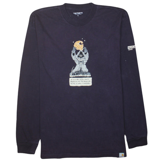 Carhartt Men's Blue Long Sleeve Graphic Cotton T-Shirt Size L