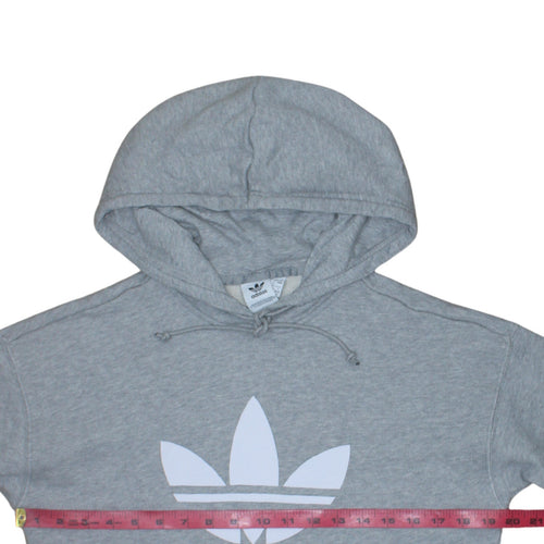 Adidas Women Grey Pullover Hoodie Size 4 Logo Print Hooded Sweatshirt