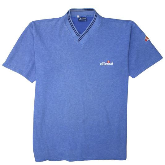 Ellesse Men's Blue V-Neck Retro Short Sleeve T-Shirt Size L