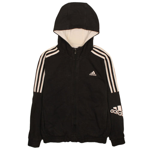 Adidas Boys Black Full Zip Hoodie 13-14 Years Classic 3-Stripes Design
