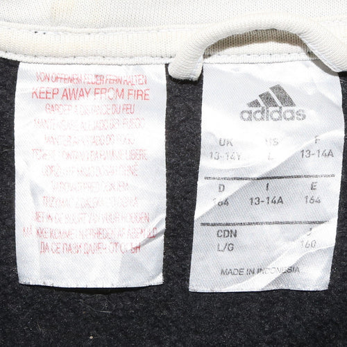 Adidas Boys Black Full Zip Hoodie 13-14 Years Classic 3-Stripes Design