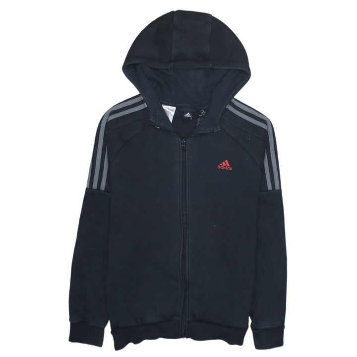 adidas Boys Black Full Zip Hoodie 14 Years Fleece Lined Sportswear