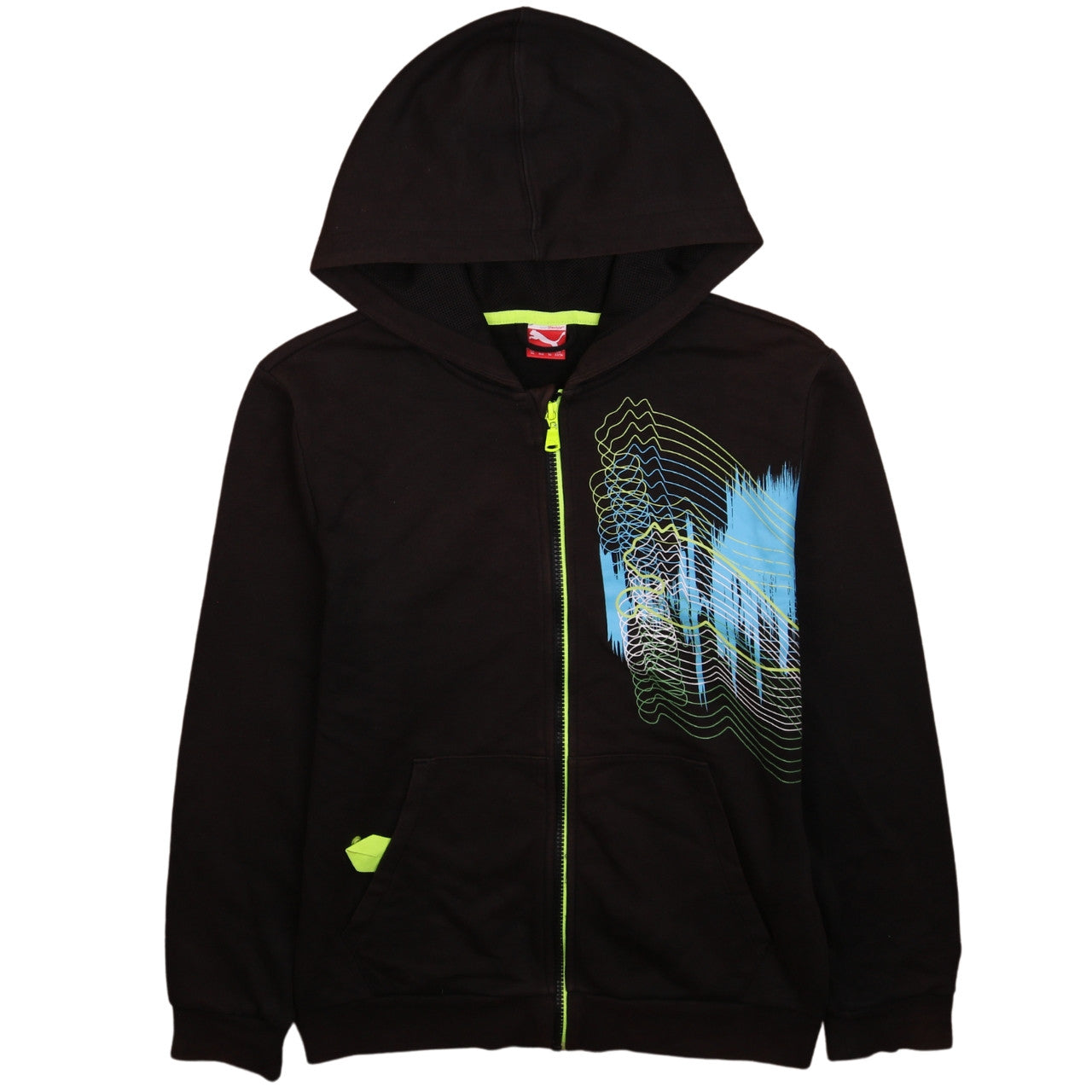 Puma Boys Black Full Zip Hoodie Size 164 Graphic Print Sportswear