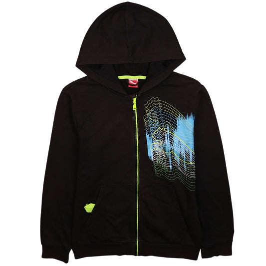 Puma Boys Black Full Zip Hoodie Size 164 Graphic Print Sportswear