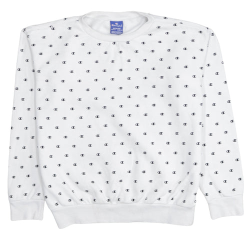 Champion Boys White Medium Sweatshirt All Over Logo Long Sleeve